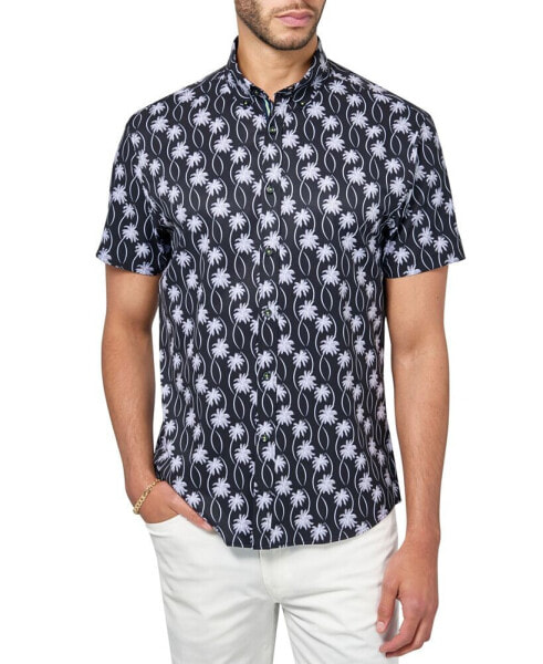 Men's Regular-Fit Non-Iron Performance Stretch Palm-Print Button-Down Shirt