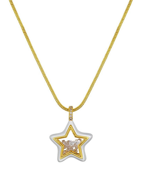 White Enamel Cubic Zirconia Star Shaker Pendant Necklace