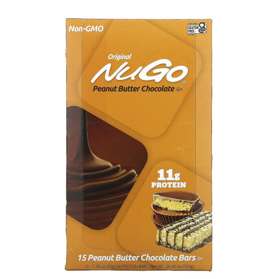 NuGo Nutrition, Оригинальные шоколадные батончики с арахисовой пастой, 15 батончиков, 50 г (1,76 унции)