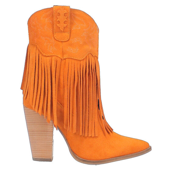 Dingo Crazy Train Fringe Embroidery Pointed Toe Cowboy Booties Womens Orange Cas