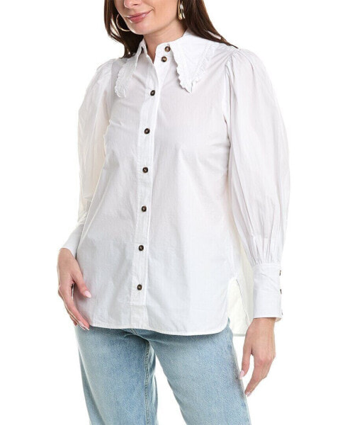 Ganni Poplin Long Collar Puff Sleeve Shirt Women's
