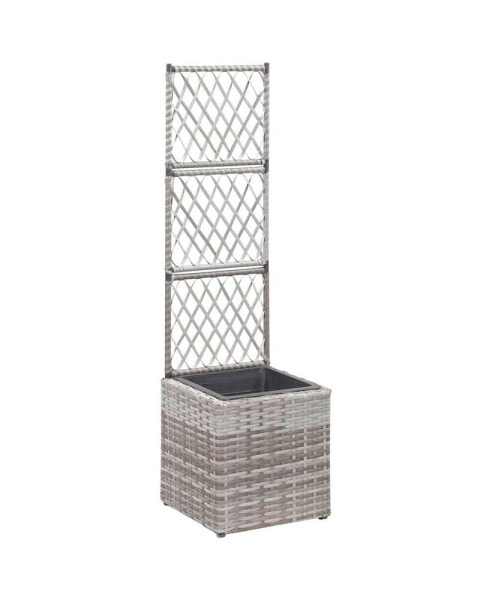 Trellis Raised Bed with 1 Pot 11.8"x11.8"x42.1" Poly Rattan Gray