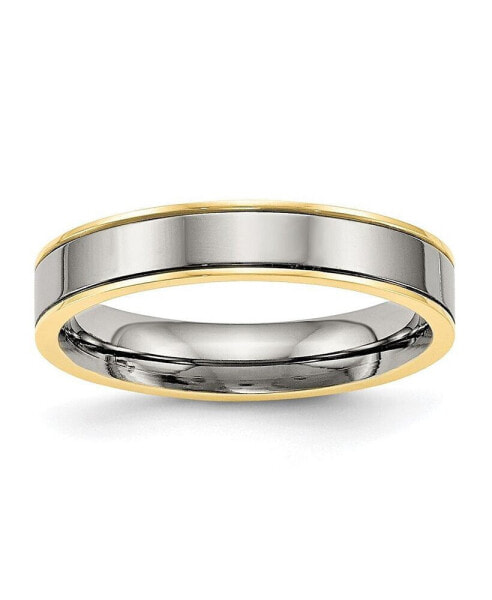 Titanium Polished Yellow Grooved Comfort Fit Band Ring