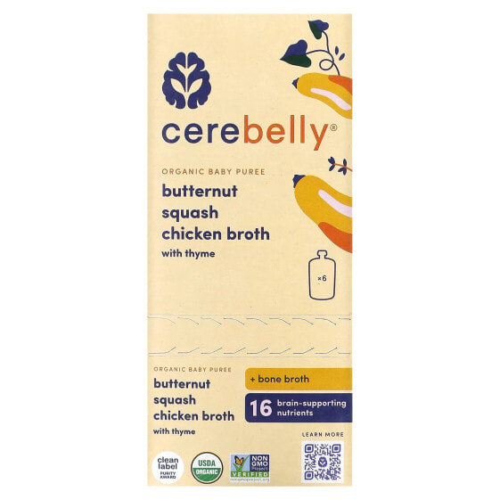 Cerebelly, Organic Baby Puree, Butternut, Squash, Chicken Broth with Thyme, 6 Pouches, 4 oz (113 g) Each