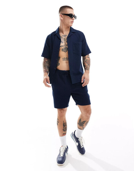 ONLY & SONS waffle short co-ord in navy