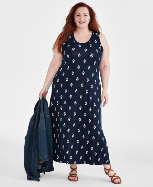 Plus Size Printed Sleeveless Maxi Dress, Created for Macy's