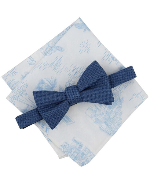 Men's Textured Bow Tie & Seaside Pocket Square Set, Created for Macy's