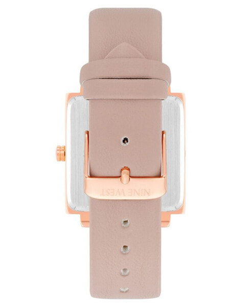 Women's Quartz Square Pink Faux Leather Band Watch, 35mm