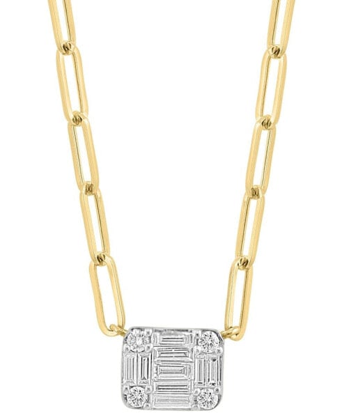 EFFY® Diamond Baguette & Round Cluster Pendant Necklace (3/8 ct. t.w.) in 14k Gold, 16-3/4" + 1-1/4" extender