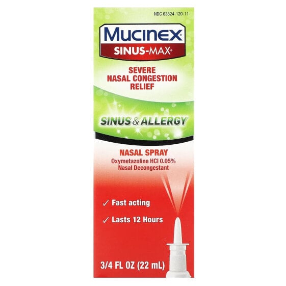 Противовирусное средство Mucinex Sinus-Max для облегчения сильной заложенности носа. 22 мл.