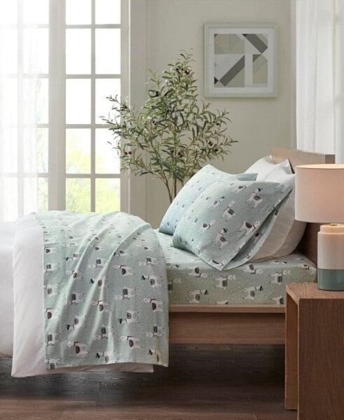 Novelty Printed Cotton Flannel 4-Pc. Sheet Set, Full