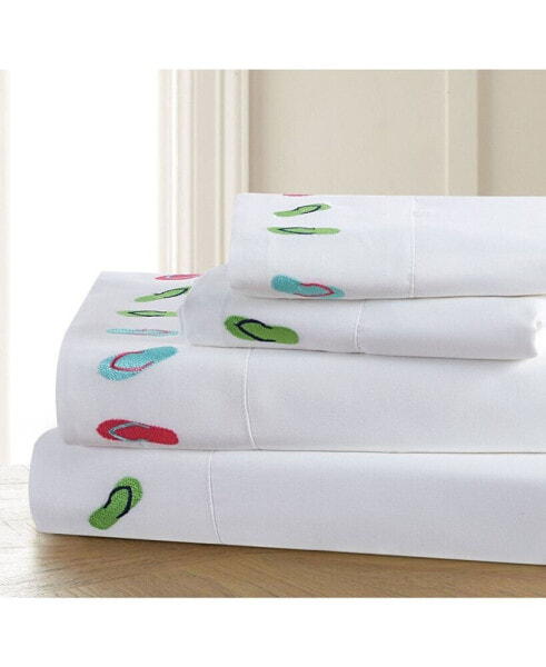 Seaside Resort Flamingo Parade Embroidered Sheet Set King