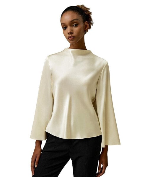 Women's Bell Sleeves Minimalist Silk Top