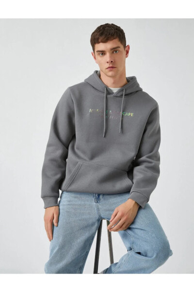 Oversize Baskılı Kapşonlu Sweatshirt