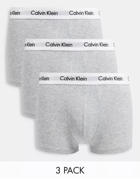 Calvin Klein Cotton Stretch 3 pack low rise trunks with logo waistband in grey