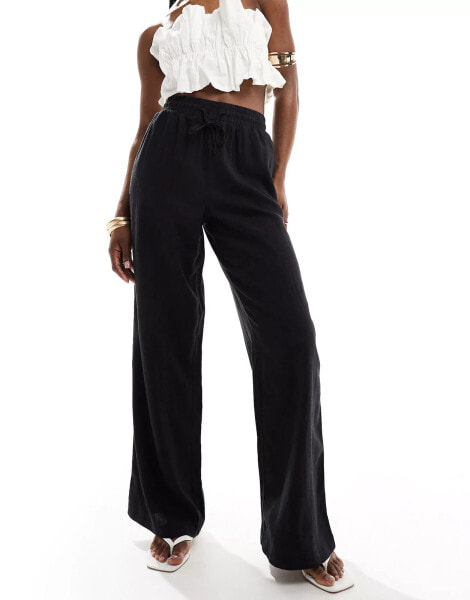 New Look linen wide leg trouser in black