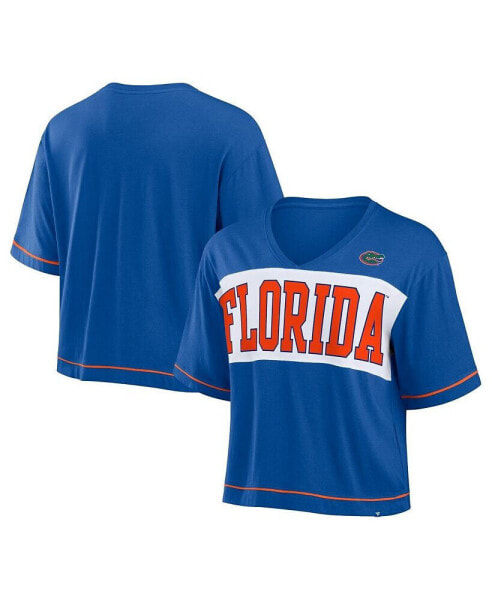 Women's Royal Florida Gators Home Team Bold Fashion Modest V-Neck Cropped T-Shirt