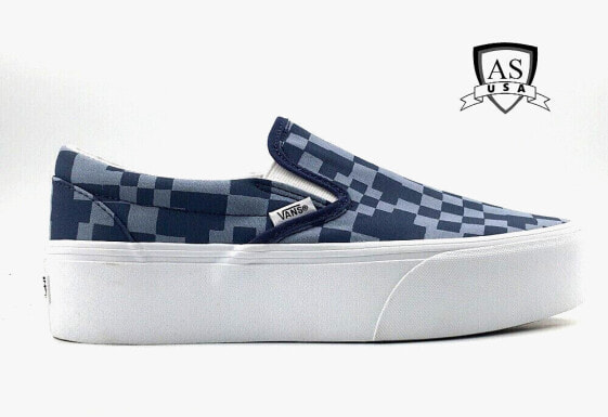 Vans Classic Slip-On Stackform Stacked Platform Shoe Sneaker Blue White Womens 8