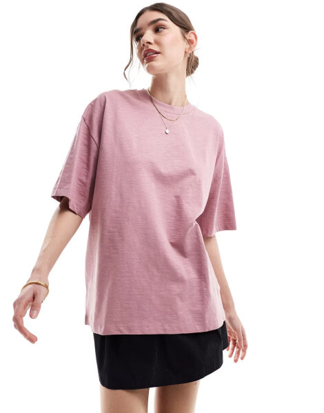 ASOS DESIGN slubby oversized tee in pink