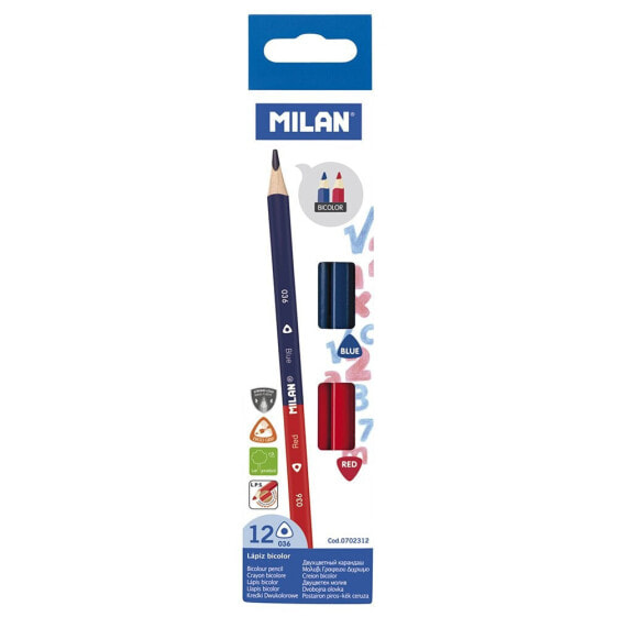 Цветные карандаши MILAN Box 12 двухцветные красный и синий треугольные