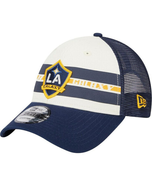 Men's White, Navy LA Galaxy Team Stripes 9FORTY Trucker Snapback Hat