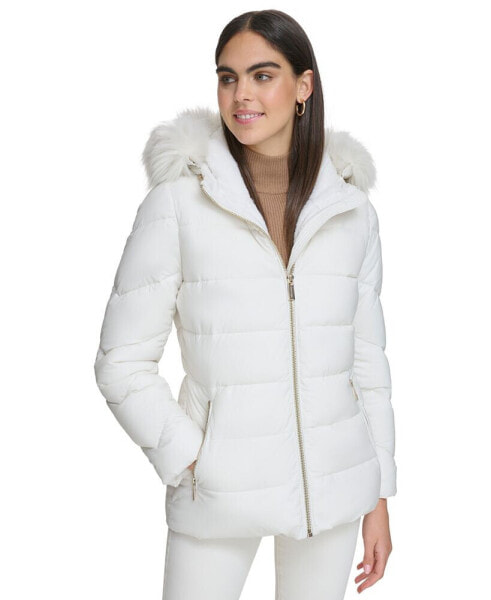 Women's Stretch Faux-Fur-Trim Hooded Puffer Coat