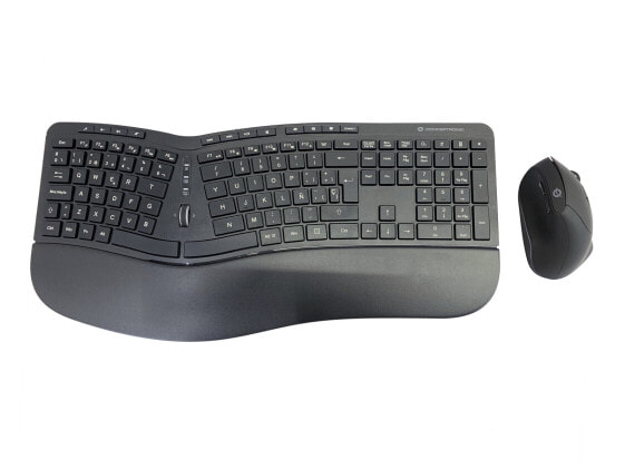Conceptronic ORAZIO ERGO Wireless Ergonomic Keyboard & Mouse Kit - Spanish layout - Full-size (100%) - RF Wireless - QWERTY - Black - Mouse included