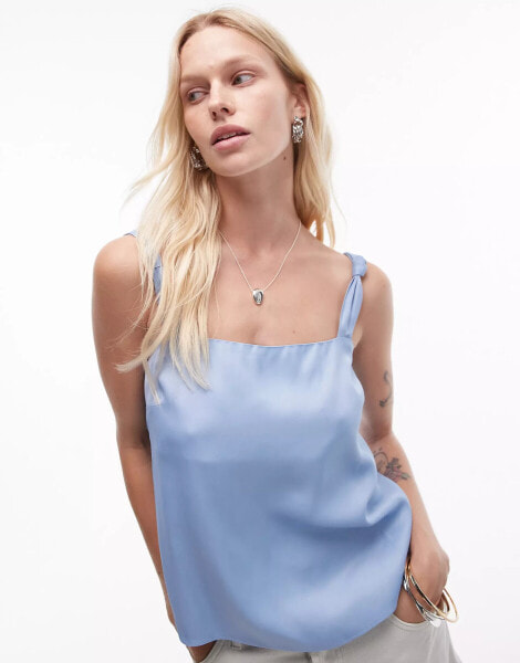 Topshop knot square neck cami in blue