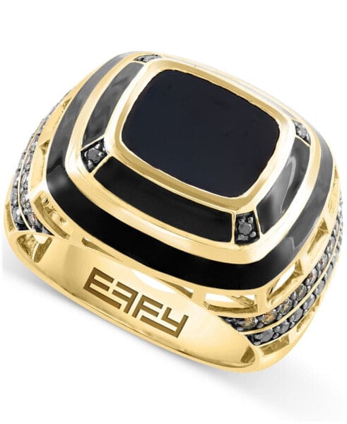 EFFY® Men's Onyx & Black Diamond (1/4 ct. t.w.) & Espresso Diamond (1/3 ct. t.w.) Ring in 14k Gold