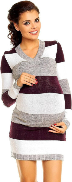 Zeta Ville Women's Maternity Block Colours Knitted Dress Striped Jumper Dress - 405c