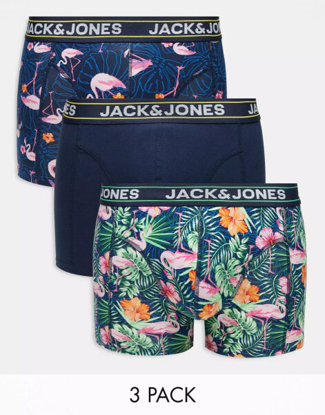 Jack & Jones 3 pack floral trunks in navy