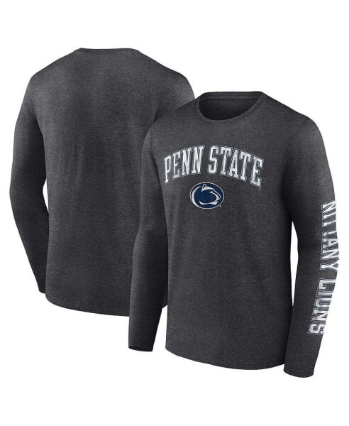 Men's Heather Charcoal Penn State Nittany Lions Distressed Arch Over Logo Long Sleeve T-shirt