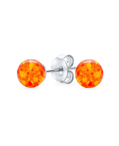 Minimalist Simple Basic Round Bead Created Opalescent Mexican Fire Orange Synthetic Opal Ball Stud Earrings For Women 6MM