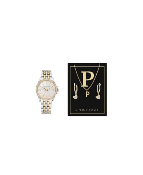 Women's Analog Two Tone Watch 36mm Gift Set