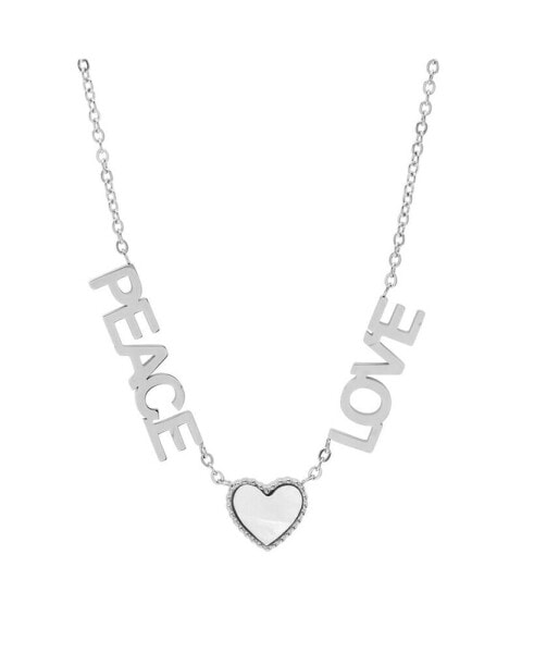 Stainless Steel Peace Love Drop Necklace with Heart Charm