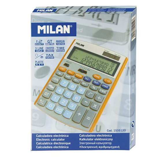 MILAN Box 12 Digit Calculator Orange Grey Colour (Currency Converter)