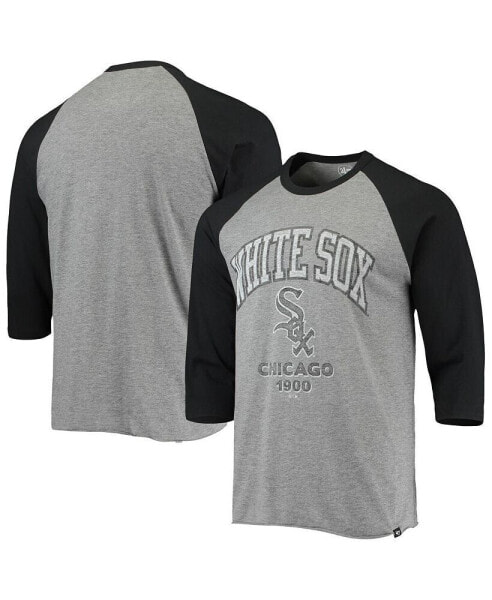 Men's Heathered Gray, Black Distressed Chicago White Sox 1900 Inaugural Season Vintage-Like Raglan 3/4-Sleeve T-shirt