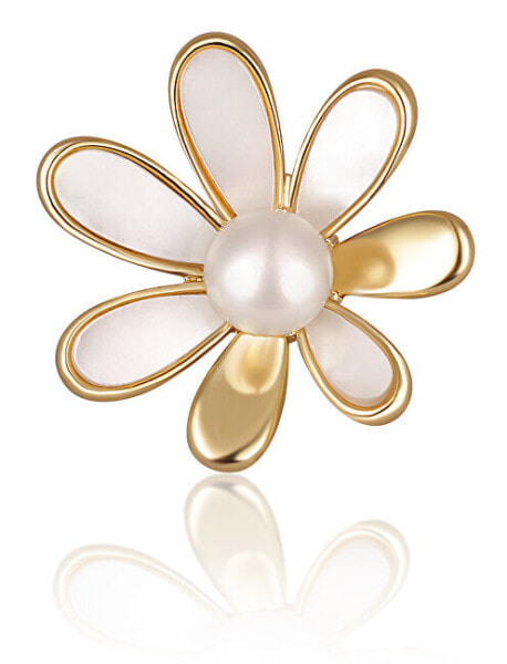 Gold-plated brooch 2in1 with real white pearl and mother-of-pearl JL0661