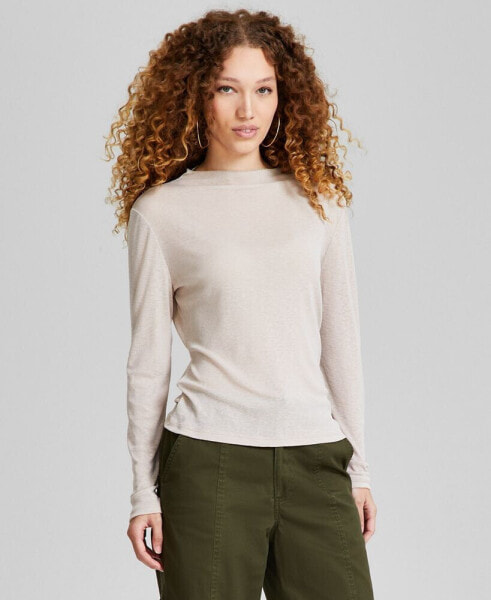 Women's Funnel-Neck Sheer Long-Sleeve Knit Top, Created for Macy's