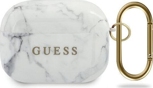Guess Etui ochronne GUACAPTPUMAWH Marble Collection do AirPods Pro białe