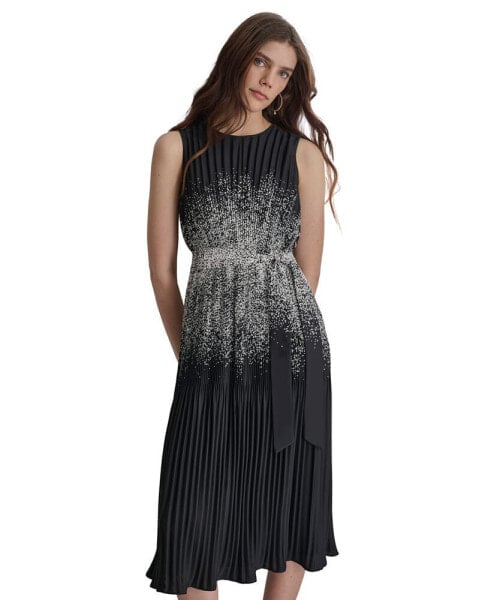 Women's Pleated Crepe Satin A-Line Dress
