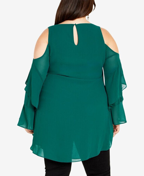 Plus Size Hi Lo Cold Shoulder Long Sleeve Top