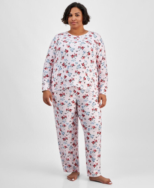 Plus Size 2-Pc. Soft Knit Floral Pajamas Set, Created for Macy's