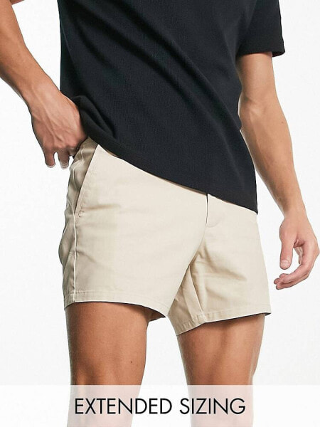 ASOS DESIGN slim chino shorts in shorter length in beige