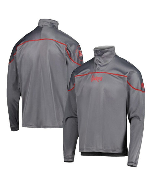 Men's Gray Nebraska Huskers AEROREADY Knit Quarter-Snap Jacket