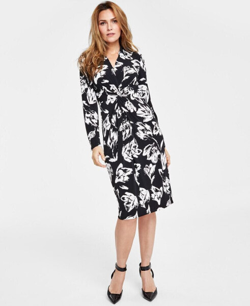 Petite Printed Twist-Front Midi Dress, Created for Macy's