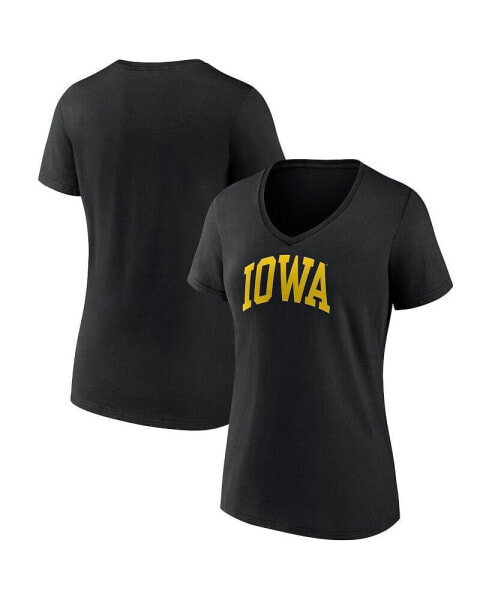 Women's Black Iowa Hawkeyes Basic Arch V-Neck T-shirt