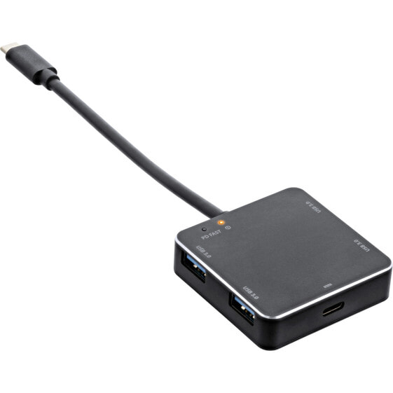 InLine USB 3.1 Hub - USB-C to 4 Port USB-A - with PD 60W - aluminium - black - w/o PSU