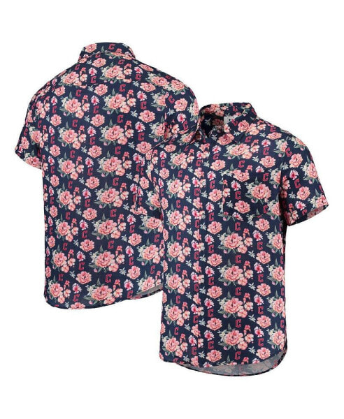 Men's Navy Cleveland Guardians Floral Linen Button-Up Shirt