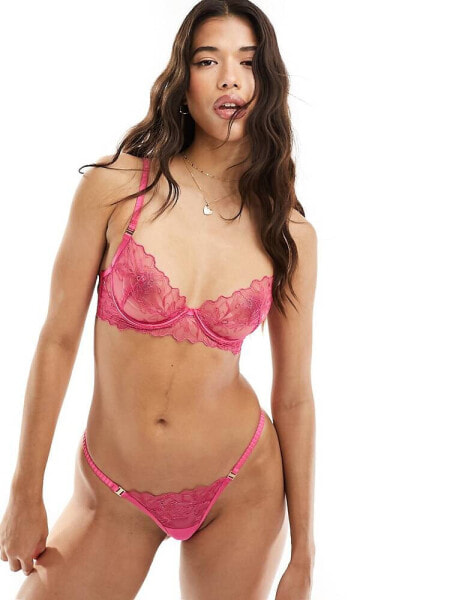 Bluebella Valentines Astra delicate floral lace tanga thong in hot pink  - PINK